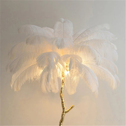 Ostrich Feather Brass Floor Lamp