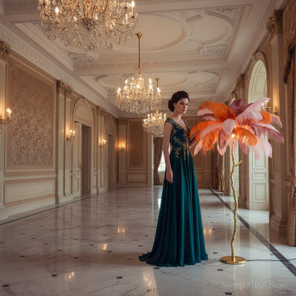 Ostrich Feather Brass Tabel Lamp