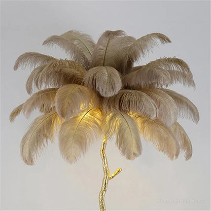 Ostrich Feather Brass Floor Lamp
