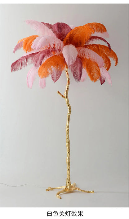 Ostrich Feather Brass Floor Lamp