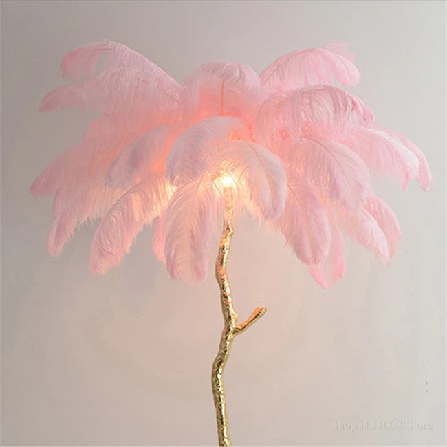 Ostrich Feather Brass Floor Lamp