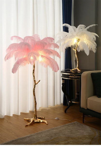 Ostrich Feather Brass Floor Lamp