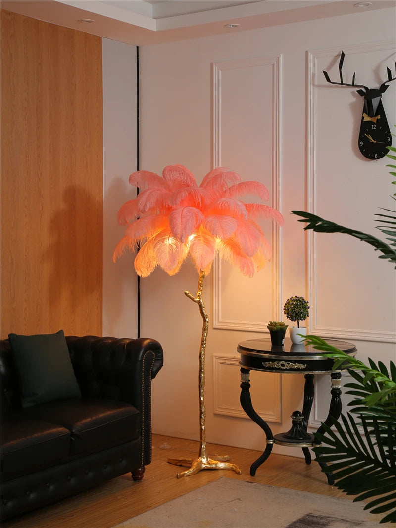 Ostrich Feather Brass Floor Lamp