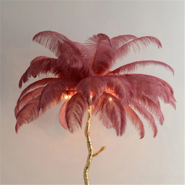 Ostrich Feather Brass Floor Lamp