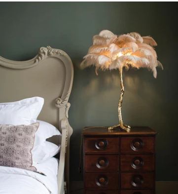 Ostrich Feather Brass Tabel Lamp