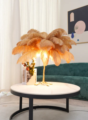 Ostrich Feather Brass Tabel Lamp