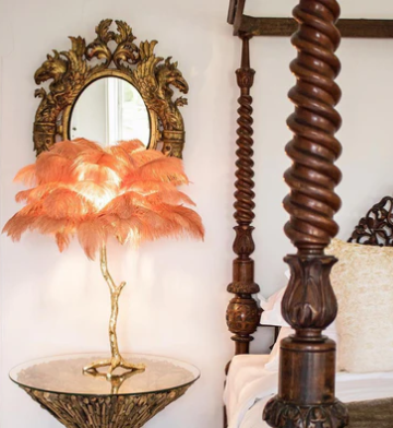 Ostrich Feather Brass Tabel Lamp