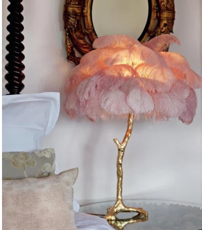 Ostrich Feather Brass Tabel Lamp