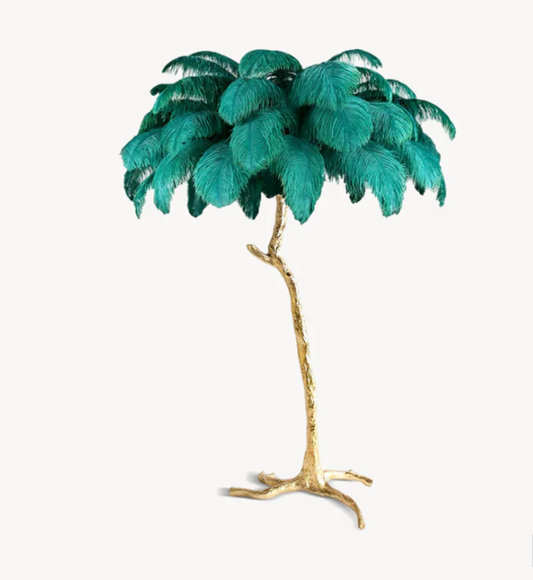 Ostrich Feather Brass Floor Lamp