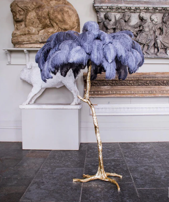 Ostrich Feather Brass Floor Lamp