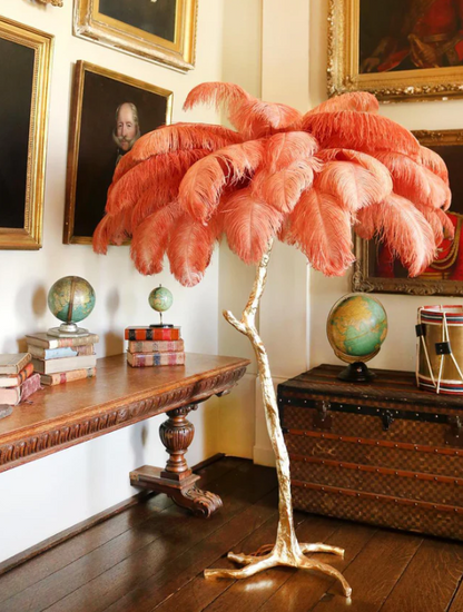Ostrich Feather Brass Floor Lamp