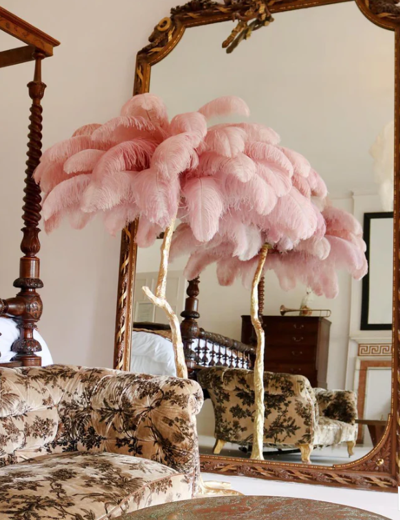Ostrich Feather Brass Floor Lamp