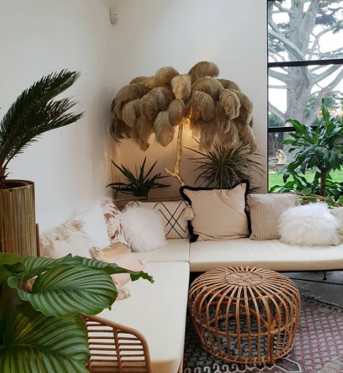 Ostrich Feather Brass Floor Lamp