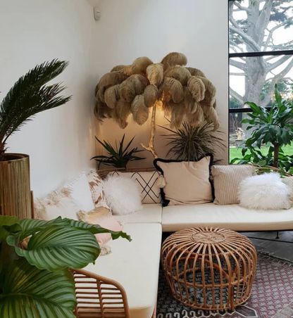 Ostrich Feather Brass Floor Lamp