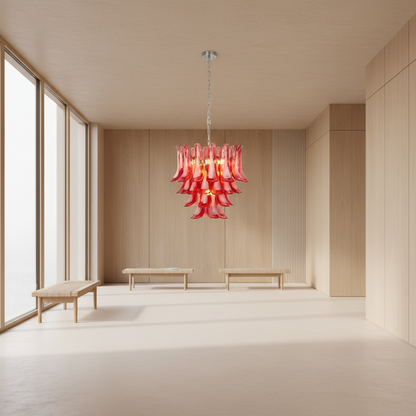 Crimson Bloom Art Glass Chandelier