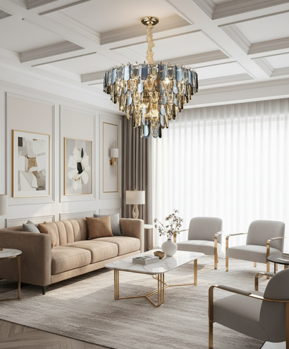 Lustro Cascade Crystal Feather Chandelier