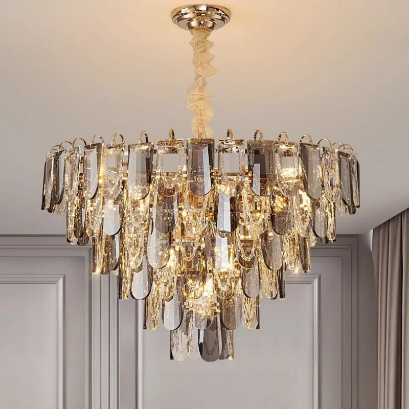 Lustro Cascade Crystal Feather Chandelier